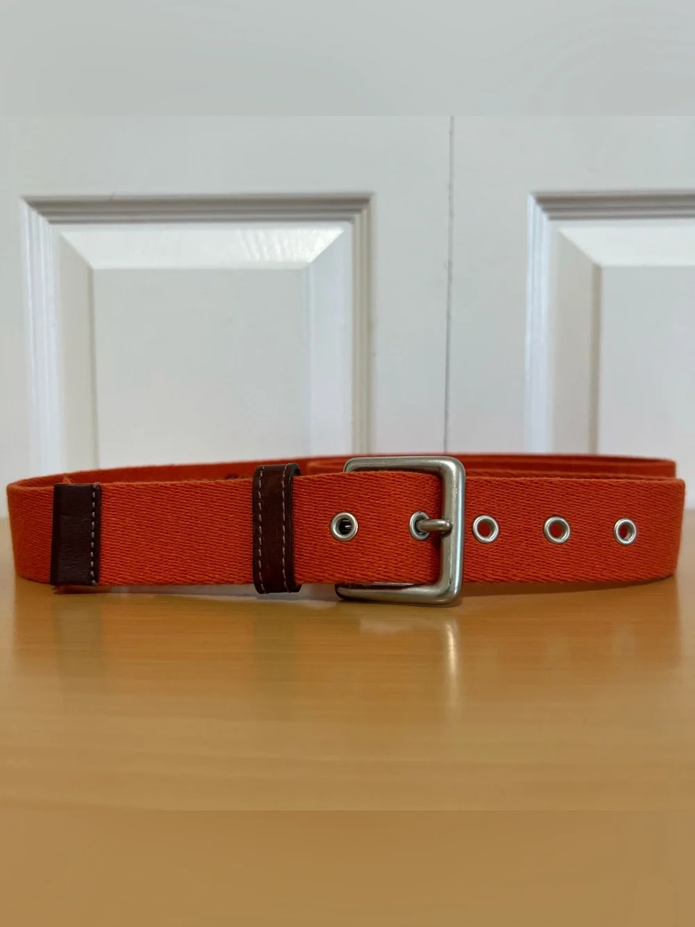Vtg Rare Eddie Bauer Orange Canvas and Leather Surcingle Belt Size 44 England
